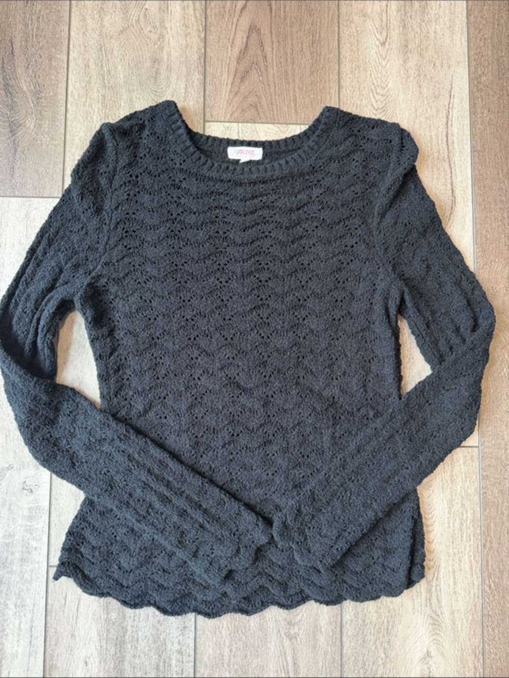 Goldie Lewinter Textured Black Sweater with Scallop Edges
